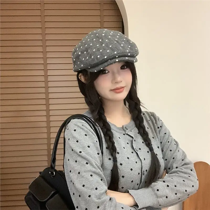 Women Polka Dot Duckbill Caps Autumn Winter Sunshade