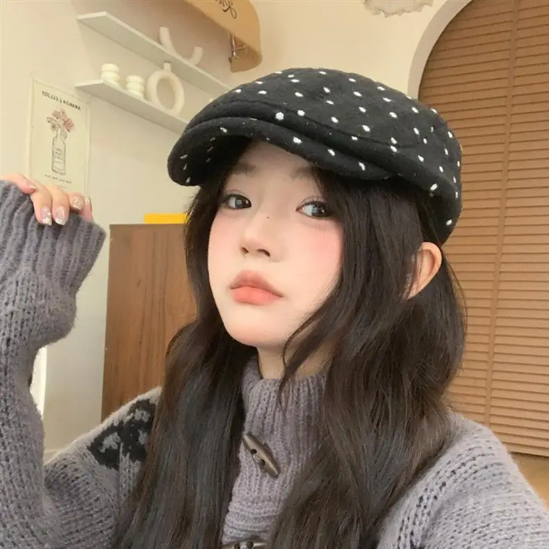 Women Polka Dot Duckbill Caps Autumn Winter Sunshade — feature 10