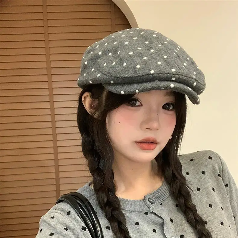 Women Polka Dot Duckbill Caps Autumn Winter Sunshade — feature 11