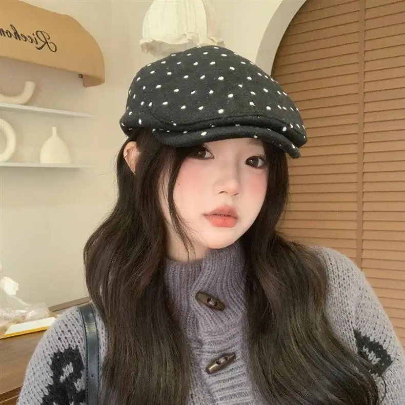 Women Polka Dot Duckbill Caps Autumn Winter Sunshade — feature 13