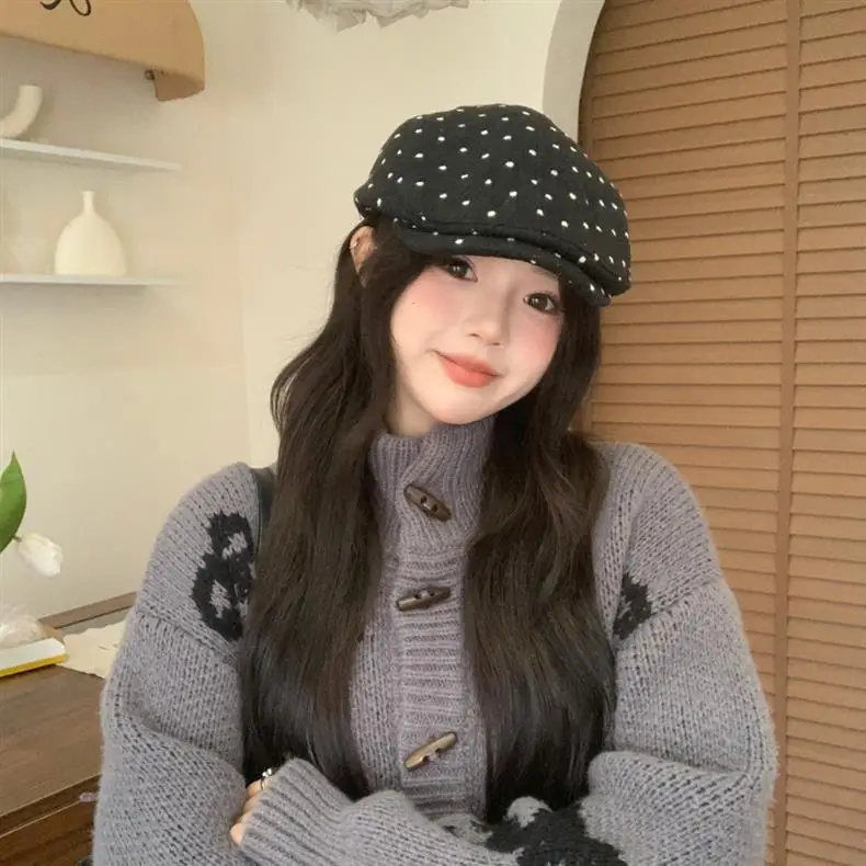 Women Polka Dot Duckbill Caps Autumn Winter Sunshade — feature 14