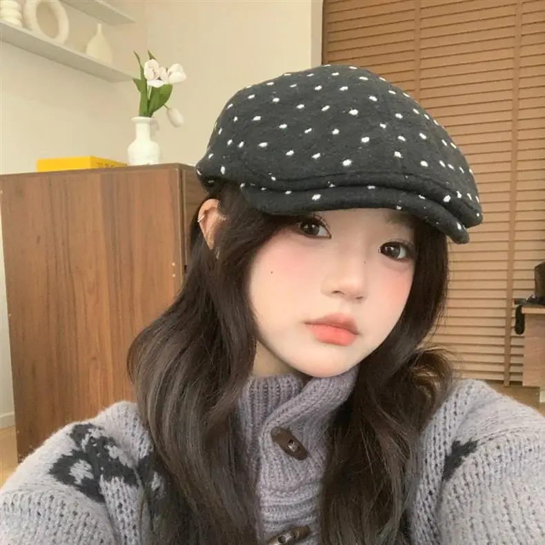 Women Polka Dot Duckbill Caps Autumn Winter Sunshade — feature 15