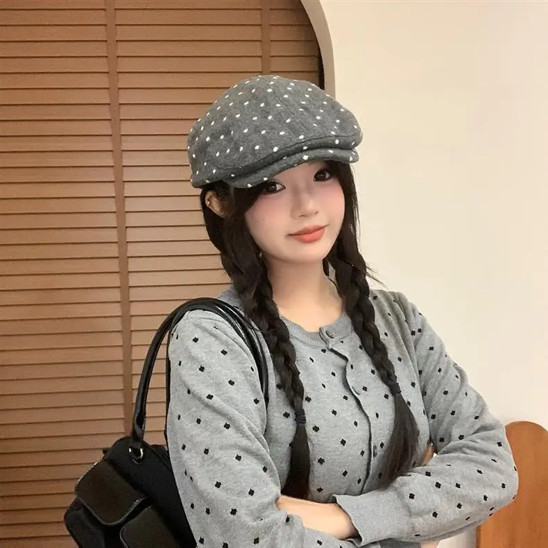 Women Polka Dot Duckbill Caps Autumn Winter Sunshade — feature 16