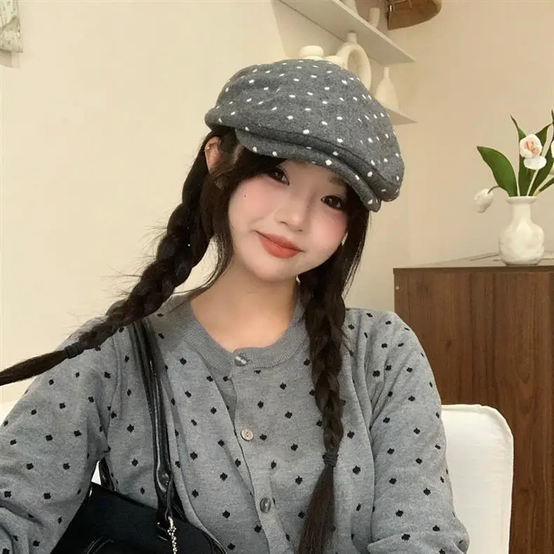 Women Polka Dot Duckbill Caps Autumn Winter Sunshade — feature 18