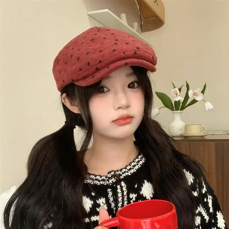 Women Polka Dot Duckbill Caps Autumn Winter Sunshade — feature 19