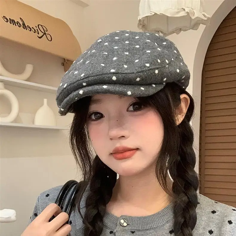 Women Polka Dot Duckbill Caps Autumn Winter Sunshade — feature 20