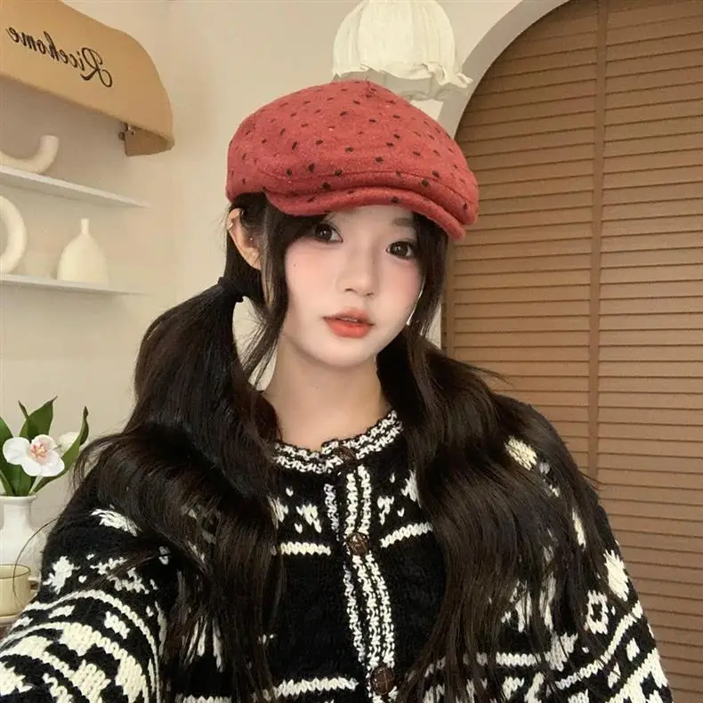 Women Polka Dot Duckbill Caps Autumn Winter Sunshade — feature 21