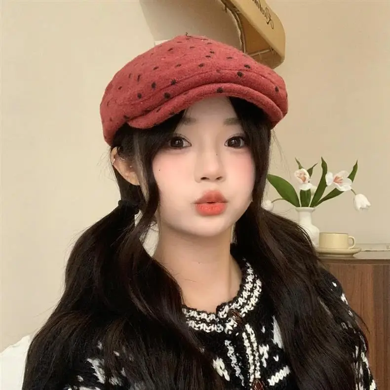 Women Polka Dot Duckbill Caps Autumn Winter Sunshade — feature 22
