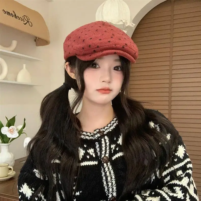Women Polka Dot Duckbill Caps Autumn Winter Sunshade — feature 23