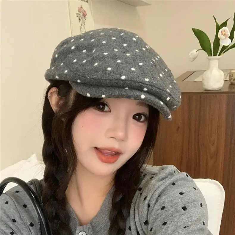 Women Polka Dot Duckbill Caps Autumn Winter Sunshade — feature 24