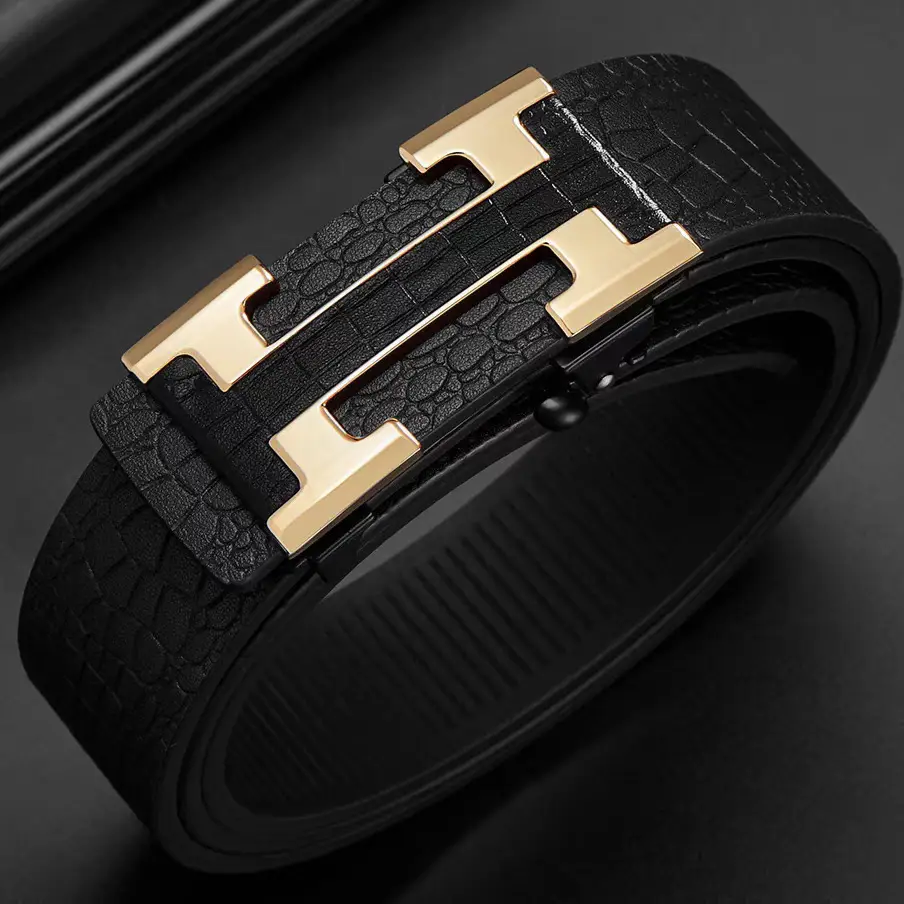 Men's Black Croc Leather Belt with Silver Buckle