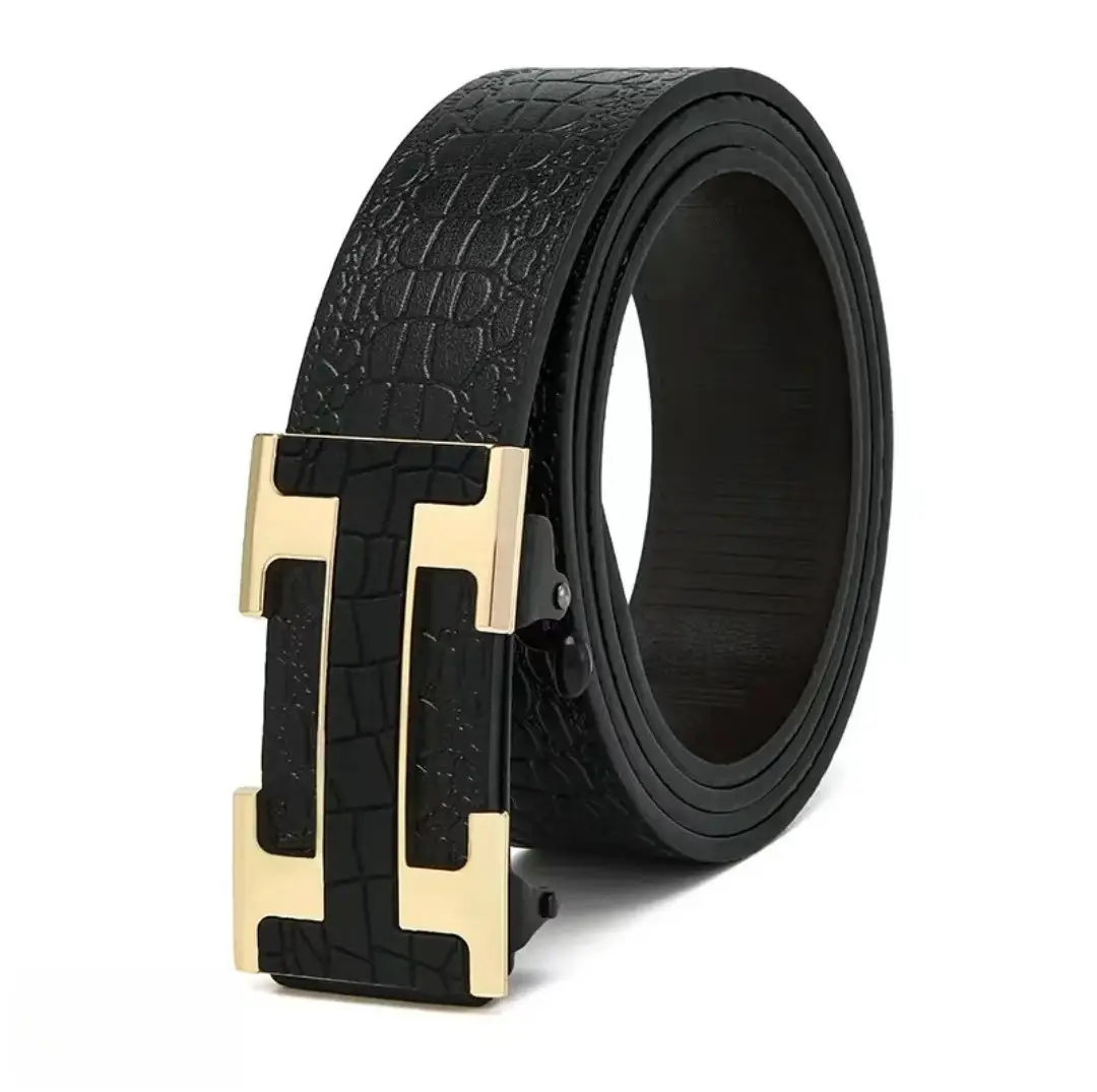 Men's Black Croc Leather Belt with Silver Buckle