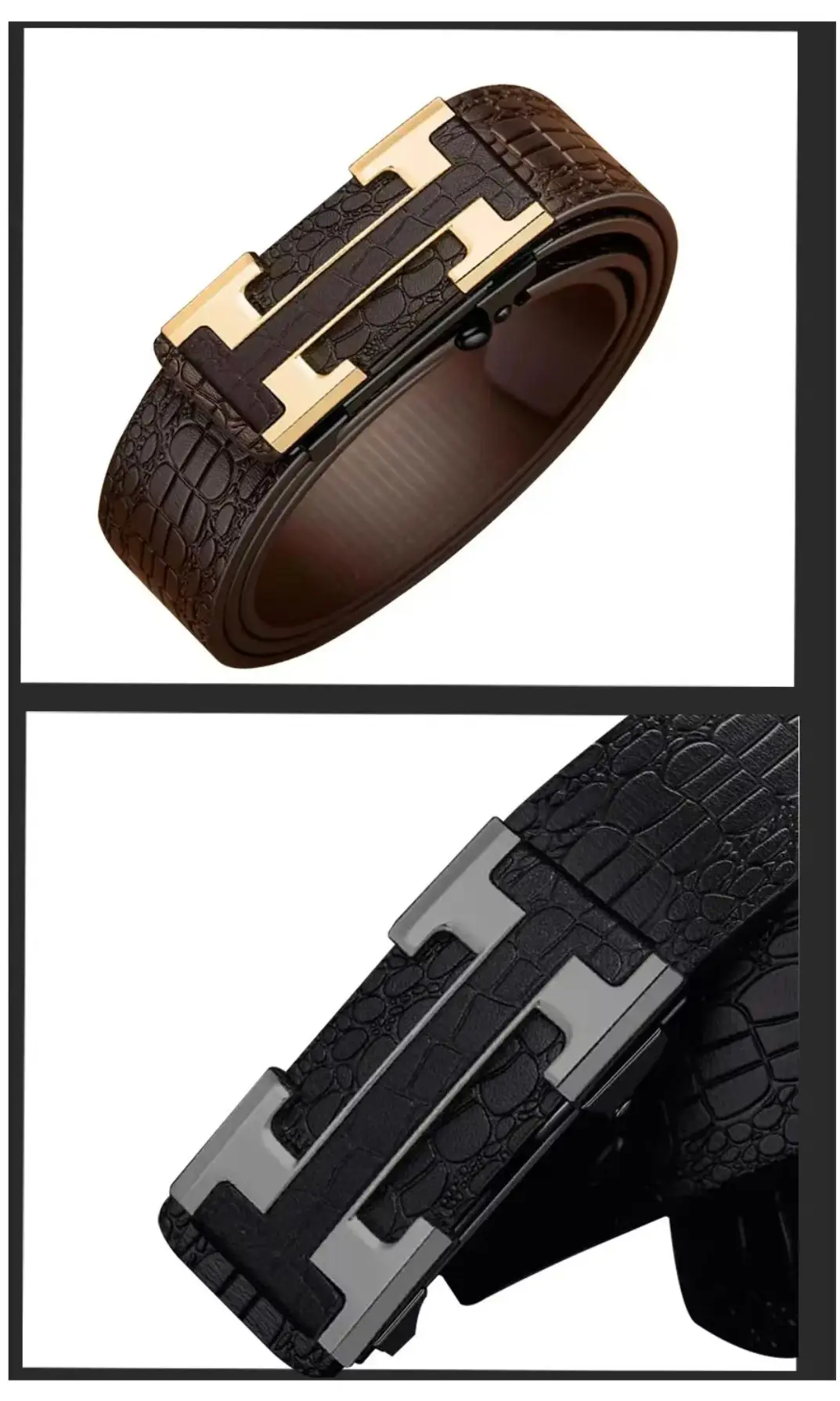 Men's Black Croc Leather Belt with Silver Buckle — feature 11