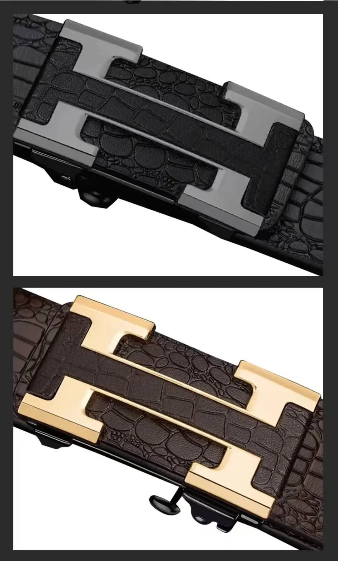 Men's Black Croc Leather Belt with Silver Buckle — feature 12