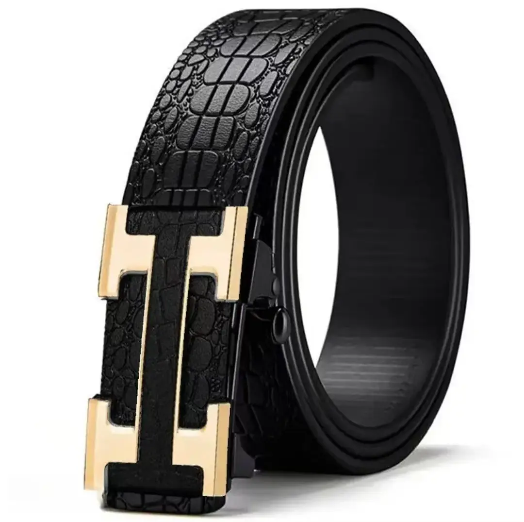 Men's Black Croc Leather Belt with Silver Buckle — feature 16