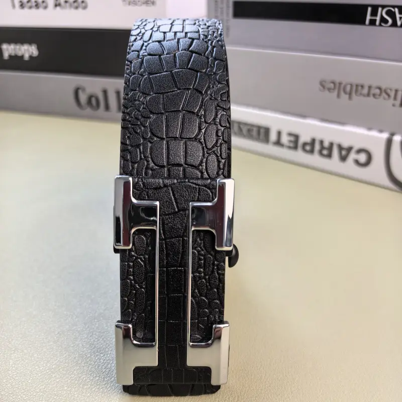 Men's Black Croc Leather Belt with Silver Buckle — feature 6