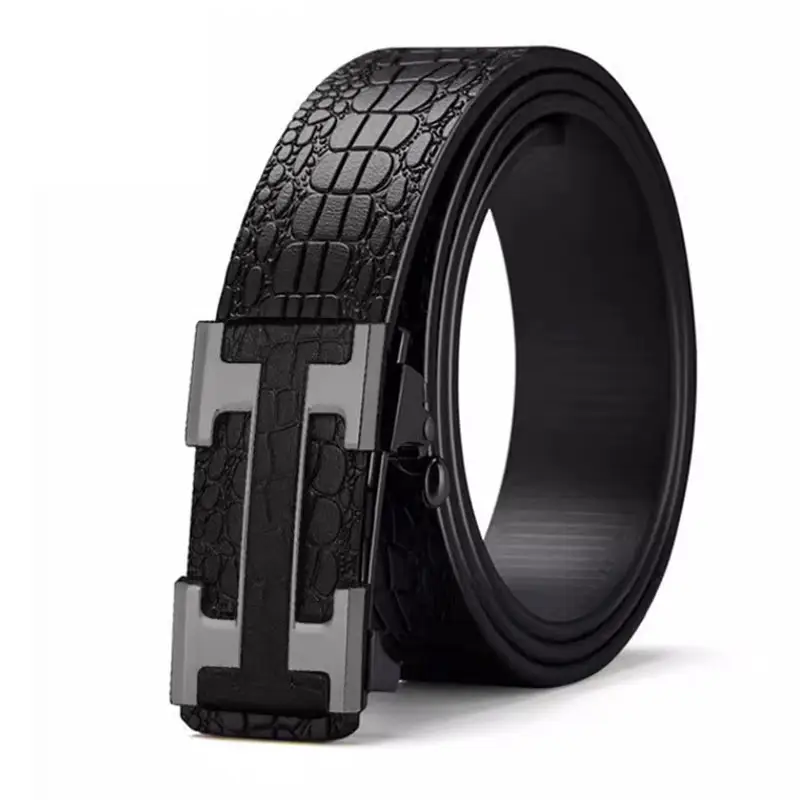 Men's Black Croc Leather Belt with Silver Buckle — feature 7