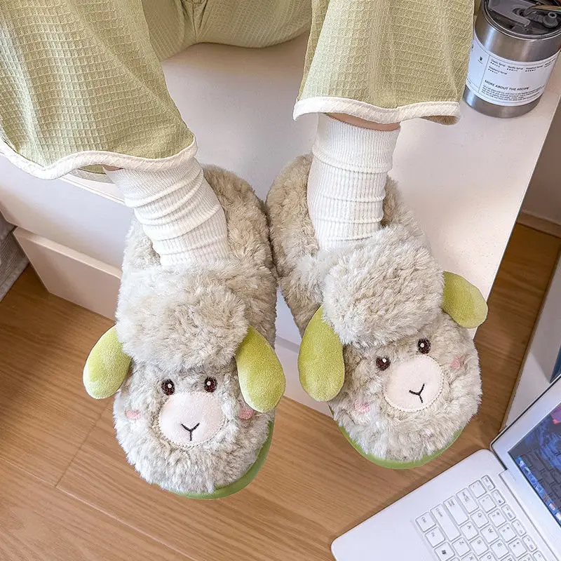Cute Plush Lamb Slippers for Women Winter Warm Indoor
