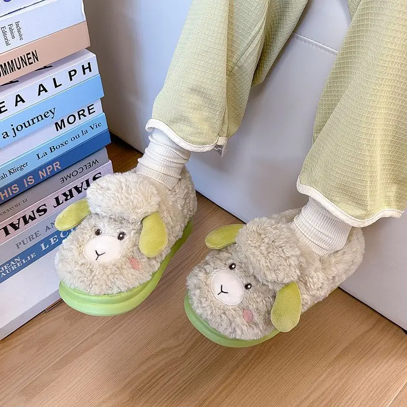 Cute Plush Lamb Slippers for Women Winter Warm Indoor