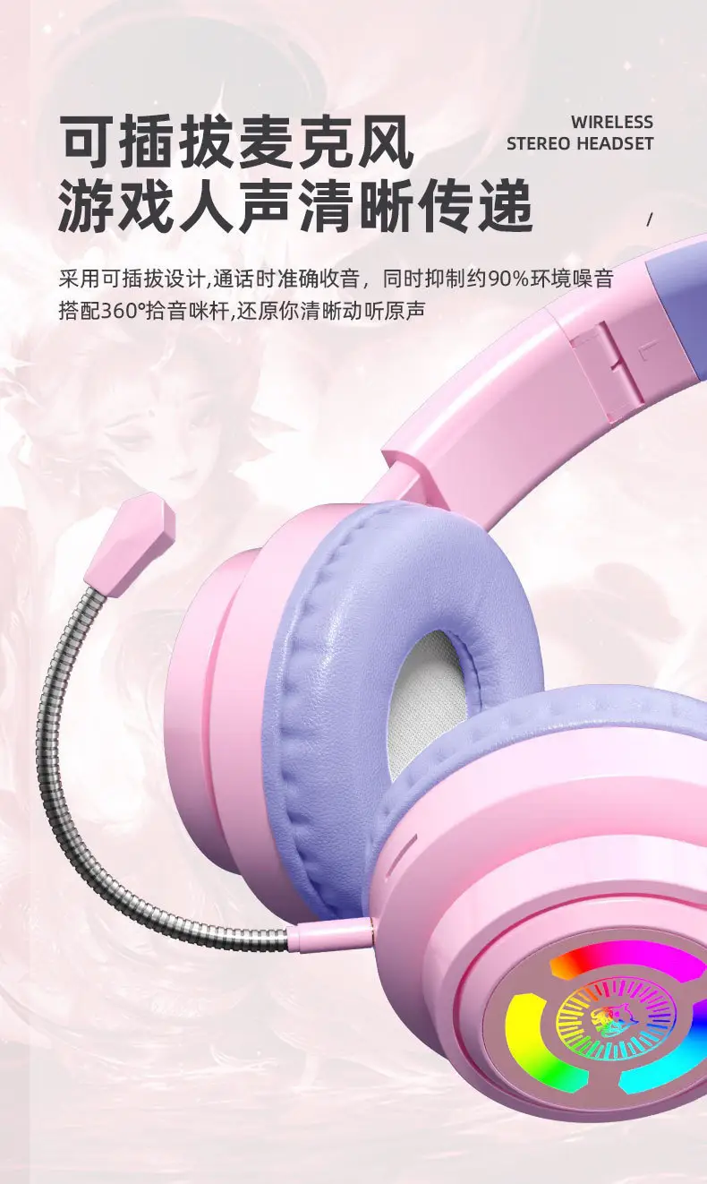 Cat Ear Bluetooth Gaming Headset Pink 80ms Low Latency β feature 11