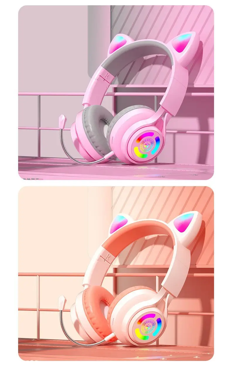 Cat Ear Bluetooth Gaming Headset Pink 80ms Low Latency β feature 19