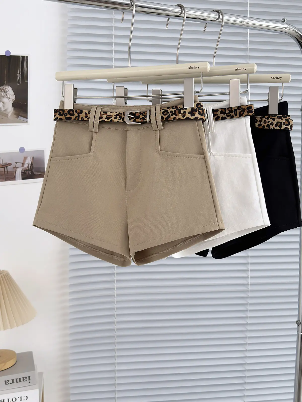 Women Leopard Print High Waist Shorts Set White — feature 1