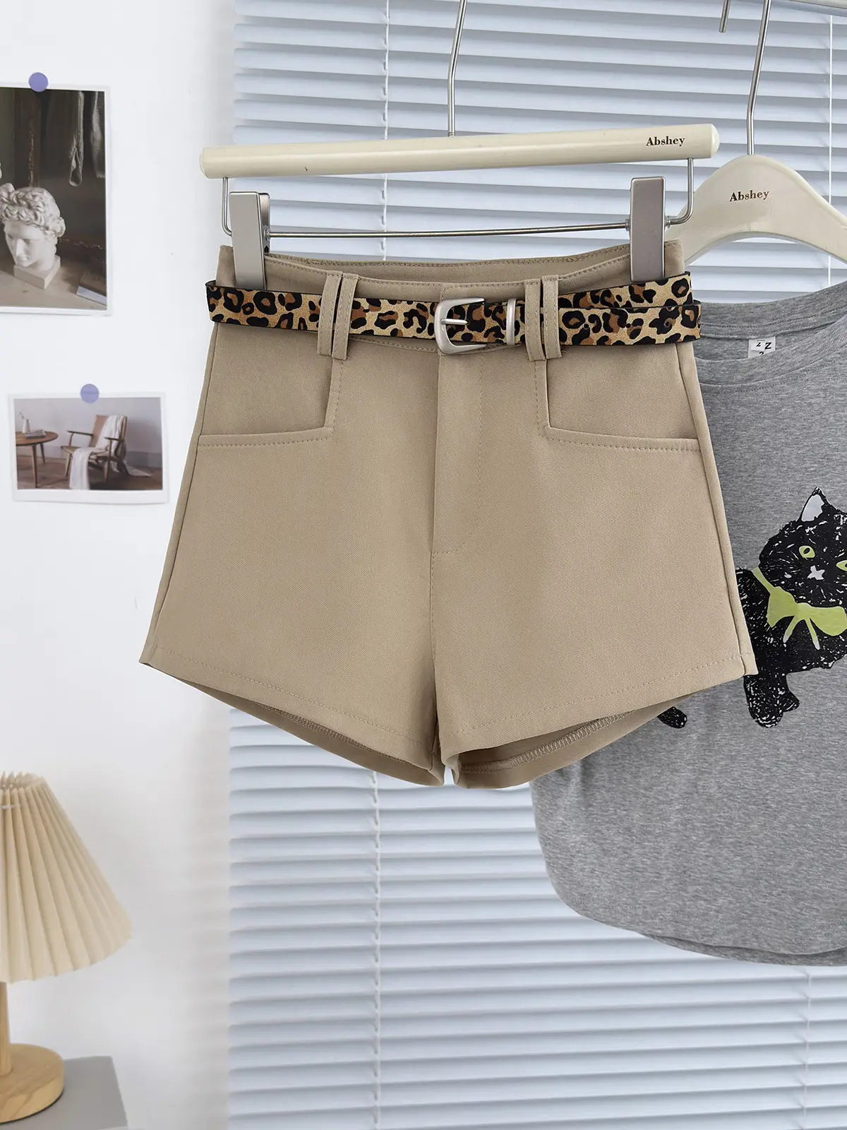 Women Leopard Print High Waist Shorts Set White — feature 12
