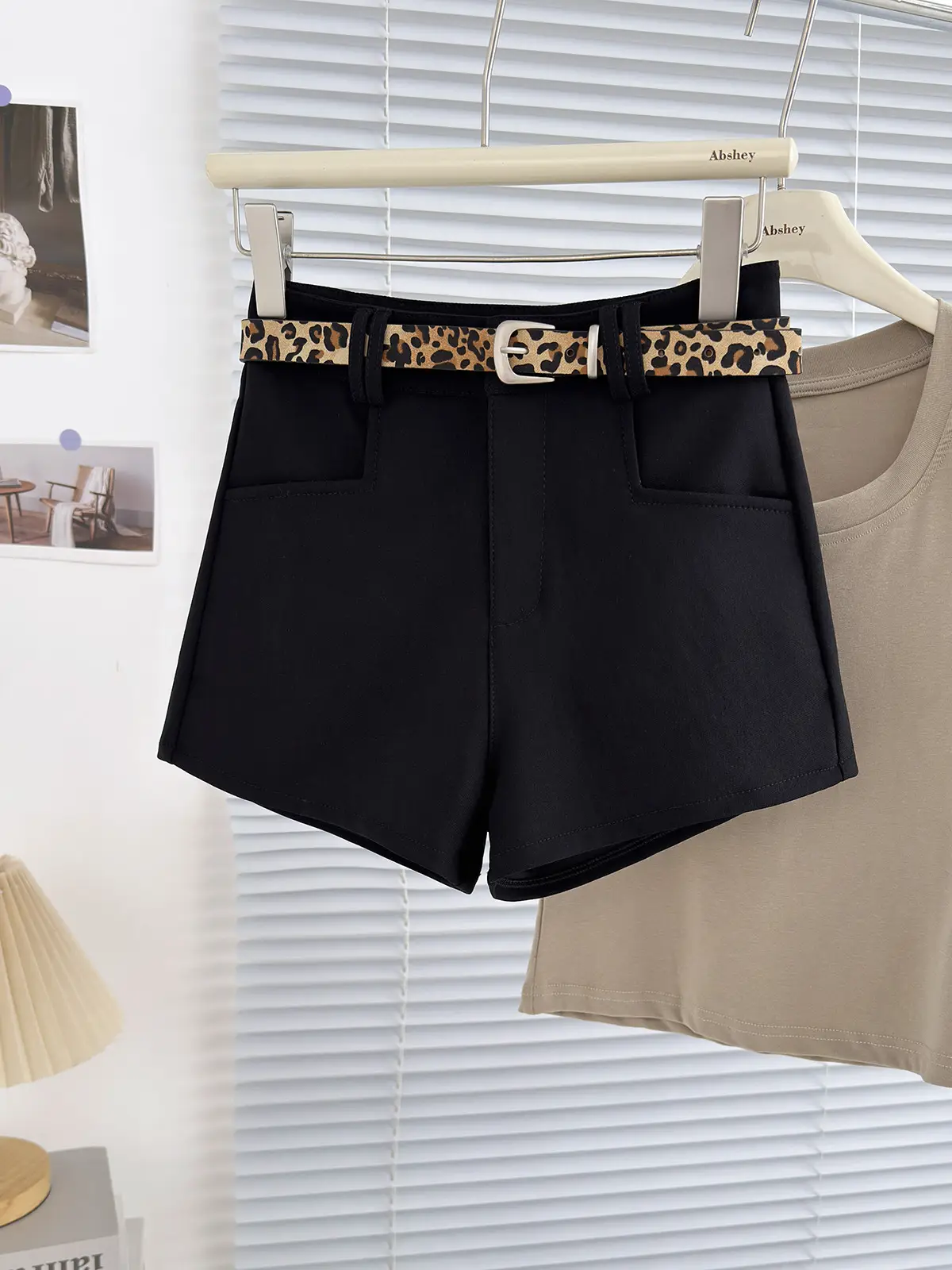 Women Leopard Print High Waist Shorts Set White - Image 3