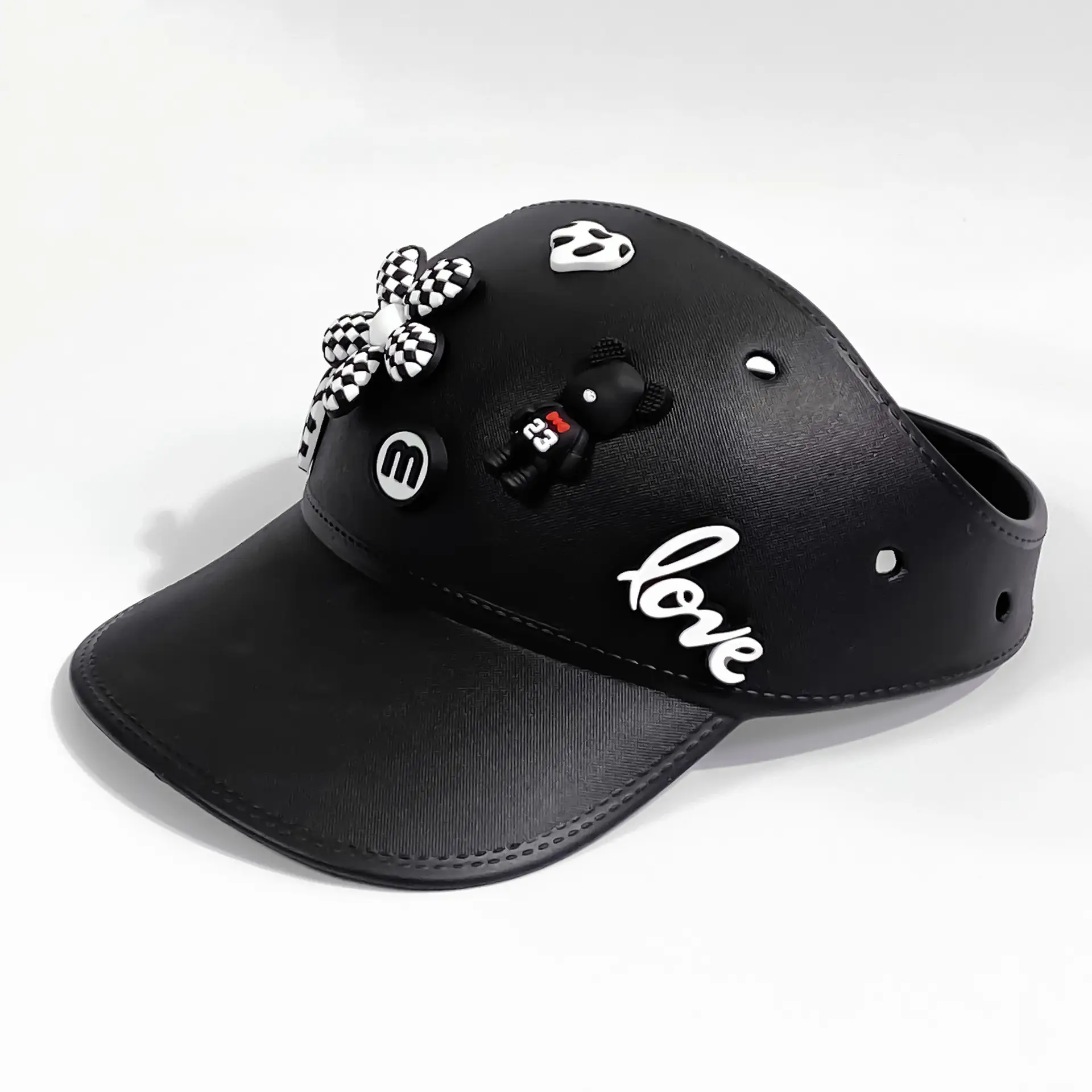 Women's White Cotton Baseball Cap with Love & Decorations — feature 1