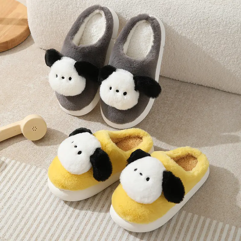 Cute Puppy Cotton Slippers Winter Warm Couple Women's Indoor Cartoon Furry Slippers - Image 7