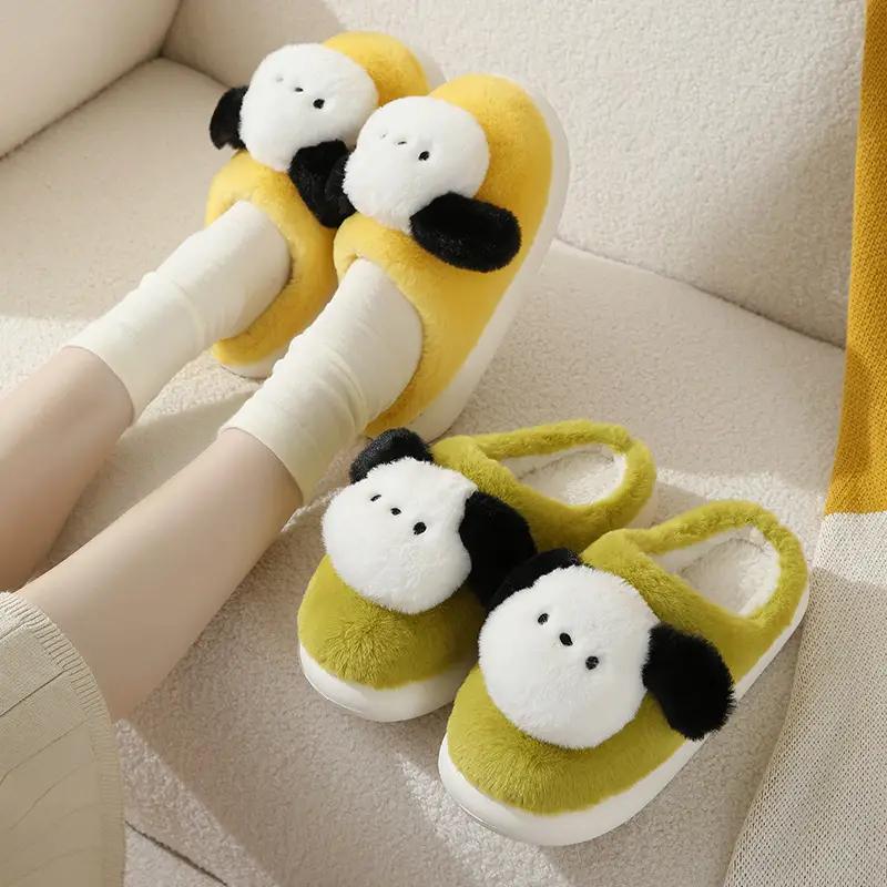 Cute Puppy Cotton Slippers Winter Warm Couple Women's Indoor Cartoon Furry Slippers - Image 9
