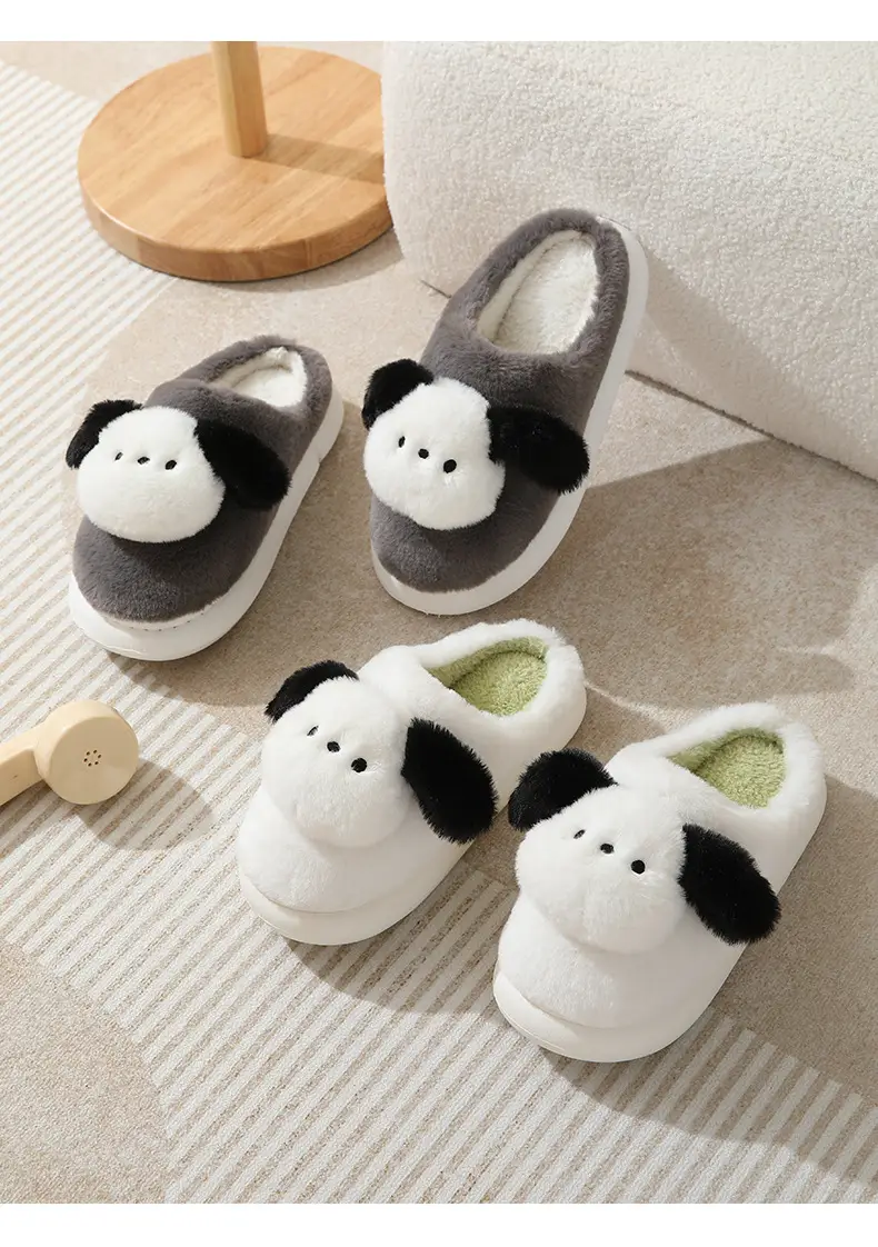 Cute Puppy Cotton Slippers Winter Warm Couple Women's Indoor Cartoon Furry Slippers — feature 16