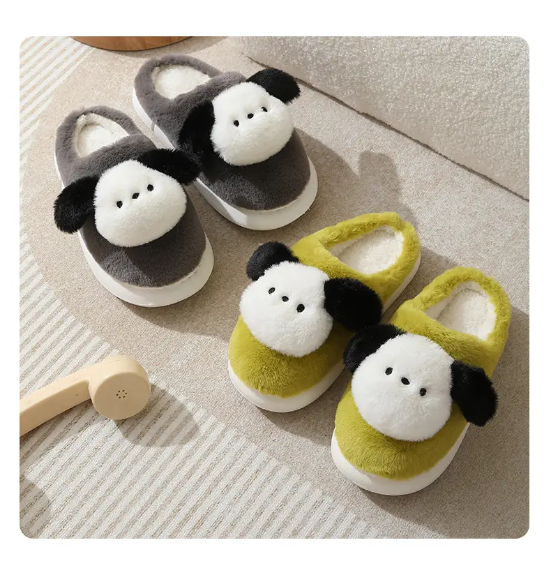 Cute Puppy Cotton Slippers Winter Warm Couple Women's Indoor Cartoon Furry Slippers — feature 17