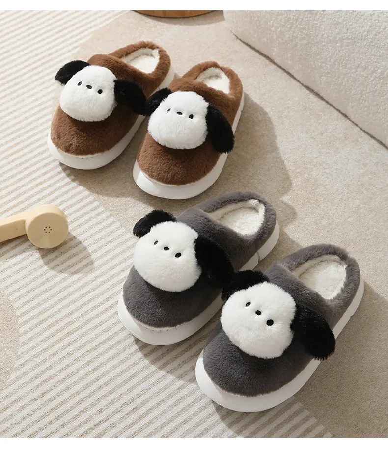 Cute Puppy Cotton Slippers Winter Warm Couple Women's Indoor Cartoon Furry Slippers — feature 18
