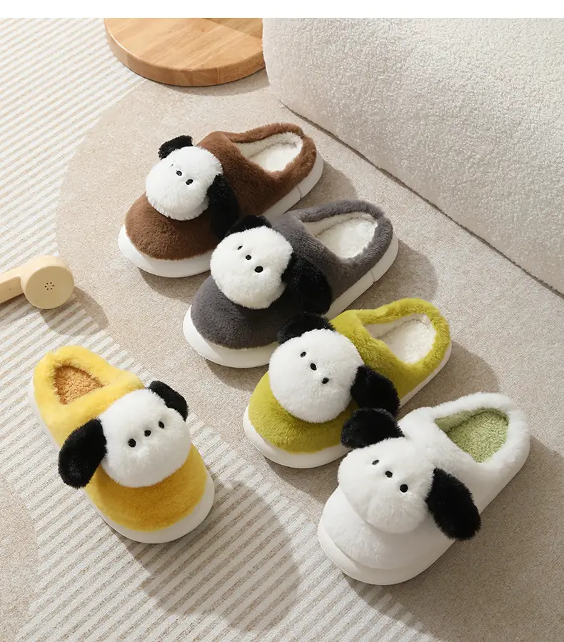 Cute Puppy Cotton Slippers Winter Warm Couple Women's Indoor Cartoon Furry Slippers — feature 19