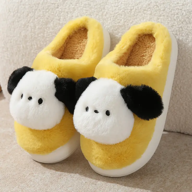 Cute Puppy Cotton Slippers Winter Warm Couple Women's Indoor Cartoon Furry Slippers - Image 2