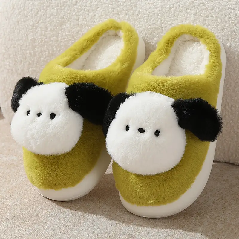 Cute Puppy Cotton Slippers Winter Warm Couple Women's Indoor Cartoon Furry Slippers - Image 3
