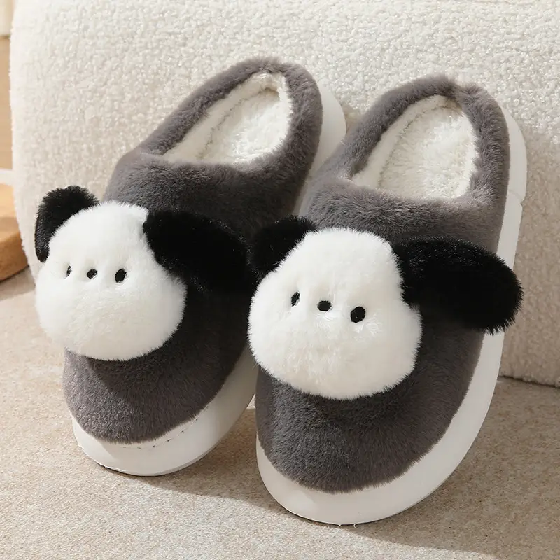 Cute Puppy Cotton Slippers Winter Warm Couple Women's Indoor Cartoon Furry Slippers - Image 4