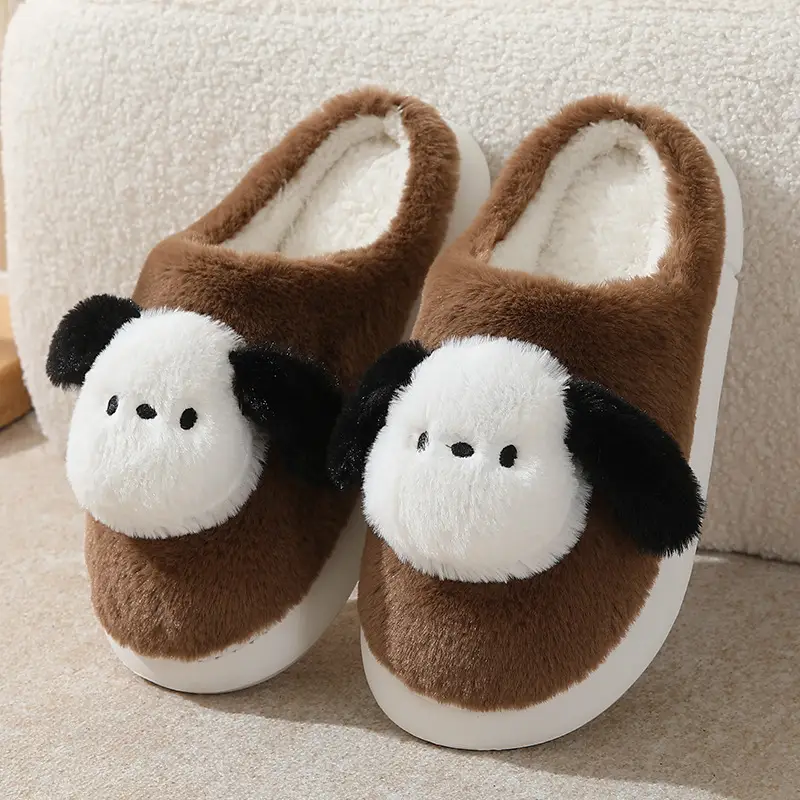 Cute Puppy Cotton Slippers Winter Warm Couple Women's Indoor Cartoon Furry Slippers - Image 5