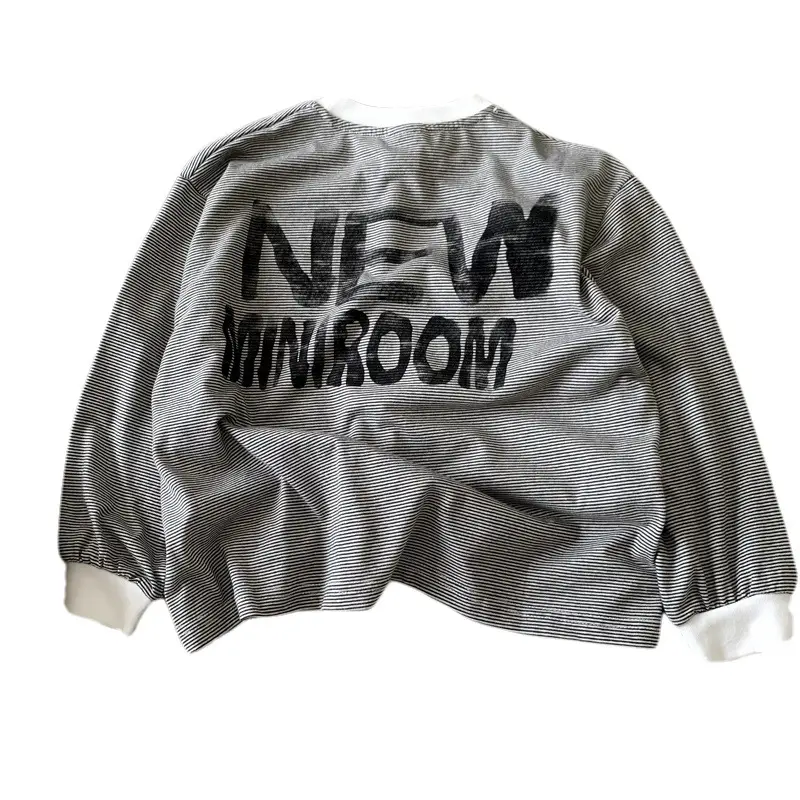 Girls Grey Long Sleeve T-Shirt with White Stripes Bottom - Image 6