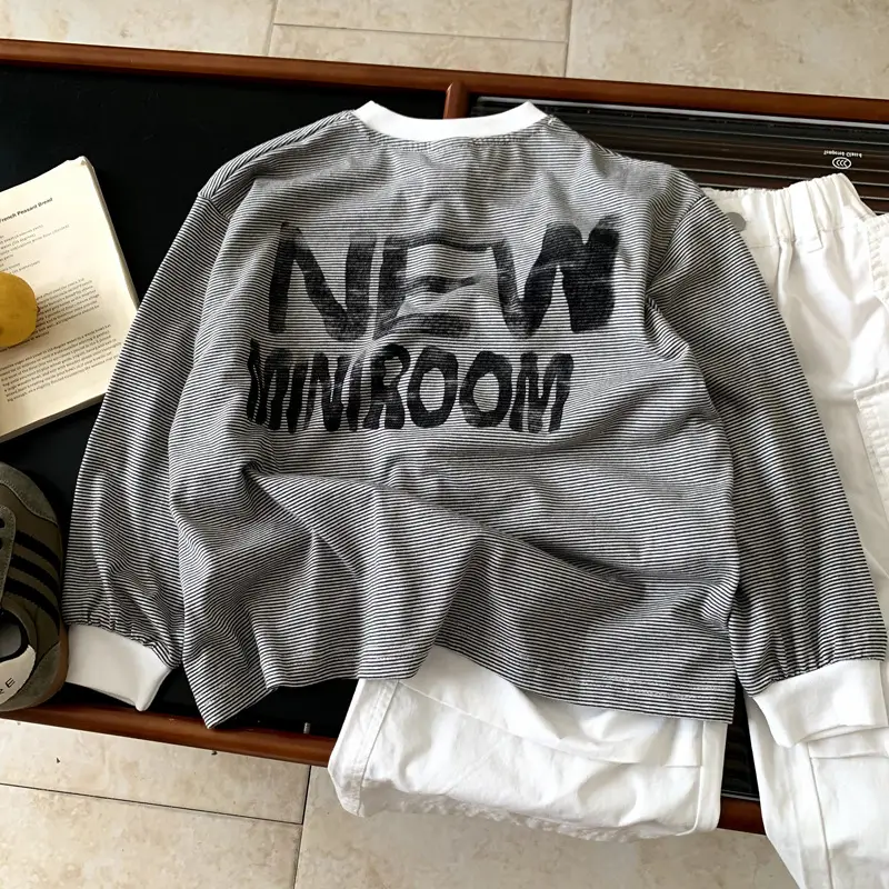 Girls Grey Long Sleeve T-Shirt with White Stripes Bottom — feature 4
