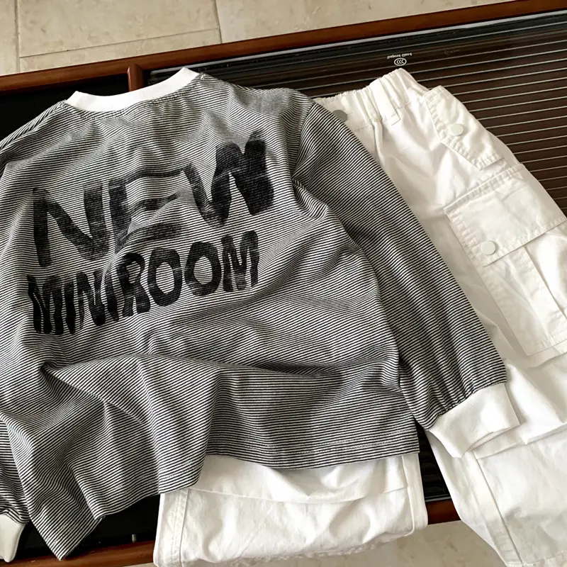 Girls Grey Long Sleeve T-Shirt with White Stripes Bottom — feature 5