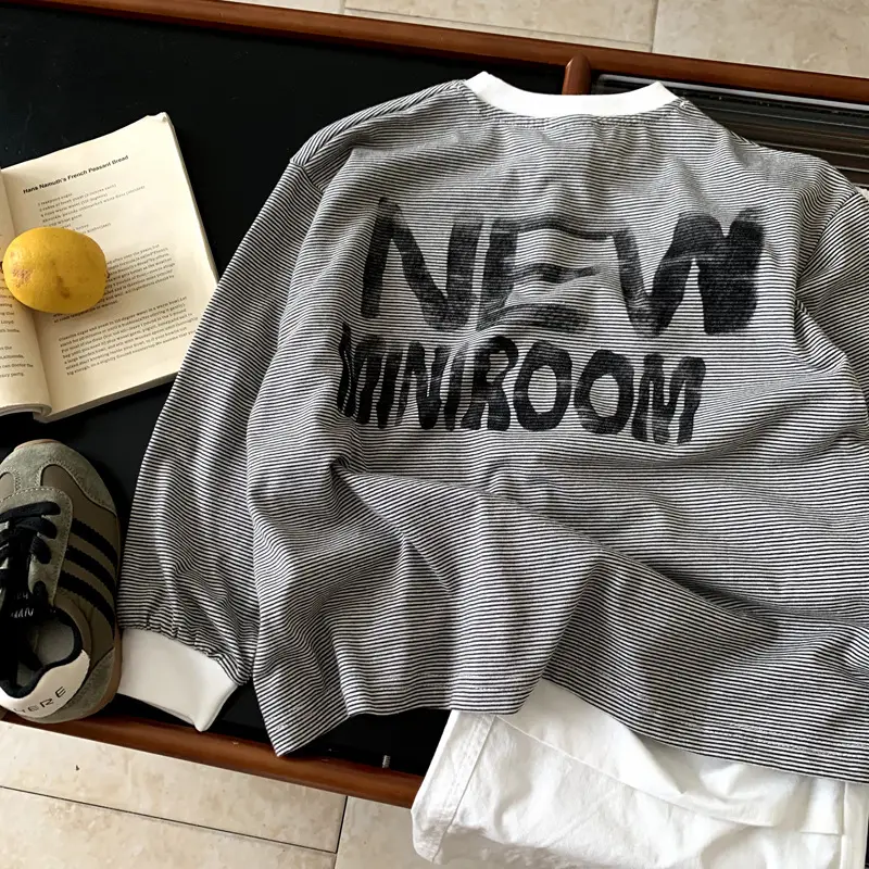 Girls Grey Long Sleeve T-Shirt with White Stripes Bottom — feature 6