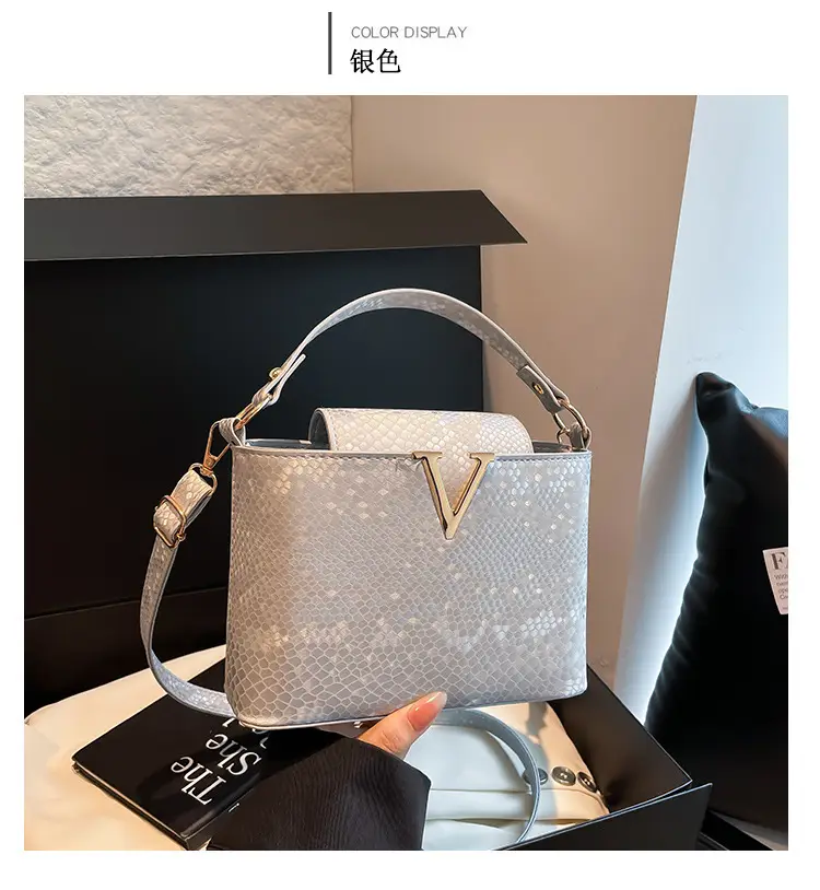 Maroon Snake Pattern Satchel Bag with Gold V Hardware — feature 19