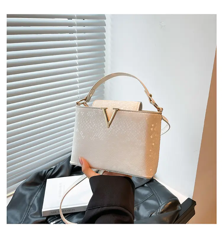 Maroon Snake Pattern Satchel Bag with Gold V Hardware — feature 24