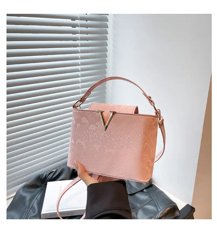 Maroon Snake Pattern Satchel Bag with Gold V Hardware — feature 26
