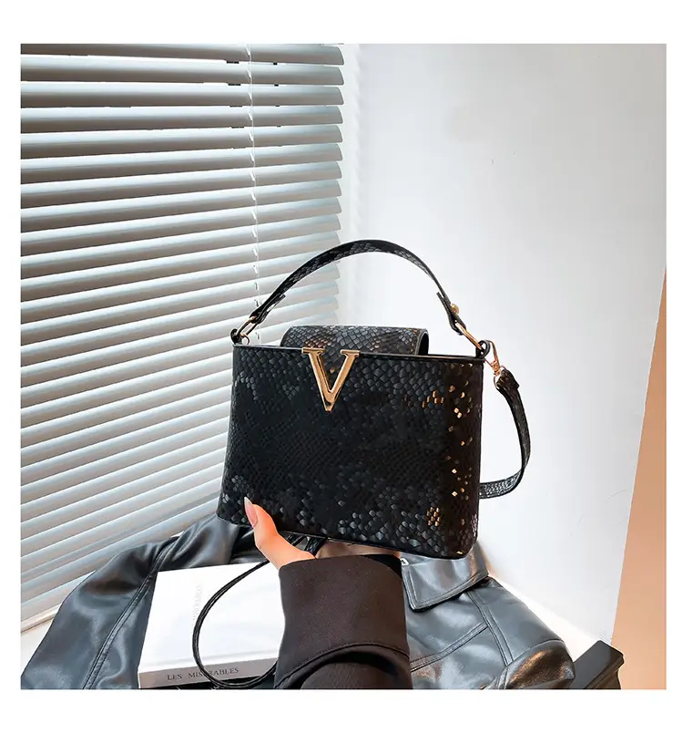 Maroon Snake Pattern Satchel Bag with Gold V Hardware — feature 27