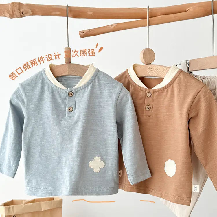 Children's Blue Patchwork V-Neck T-Shirt for Boys 2025
