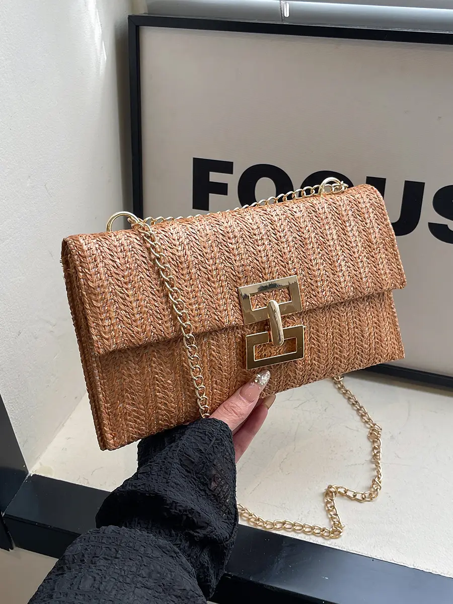 2026 Straw Bag with Gold Chain for Women - Image 5