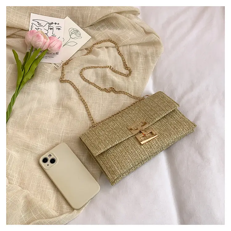 2026 Straw Bag with Gold Chain for Women — feature 12